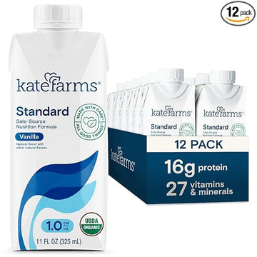 KATE FARMS Organic 1.0 Sole-Source Nutrition Shake, Vanilla, 16g Protein, 27 Vitamins and Minerals, Meal Replacement, Protein Shake