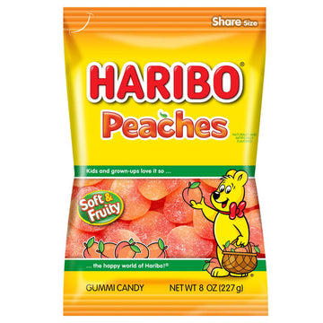 HARIBO Peaches Gummy Candy, 8oz Peg Bag