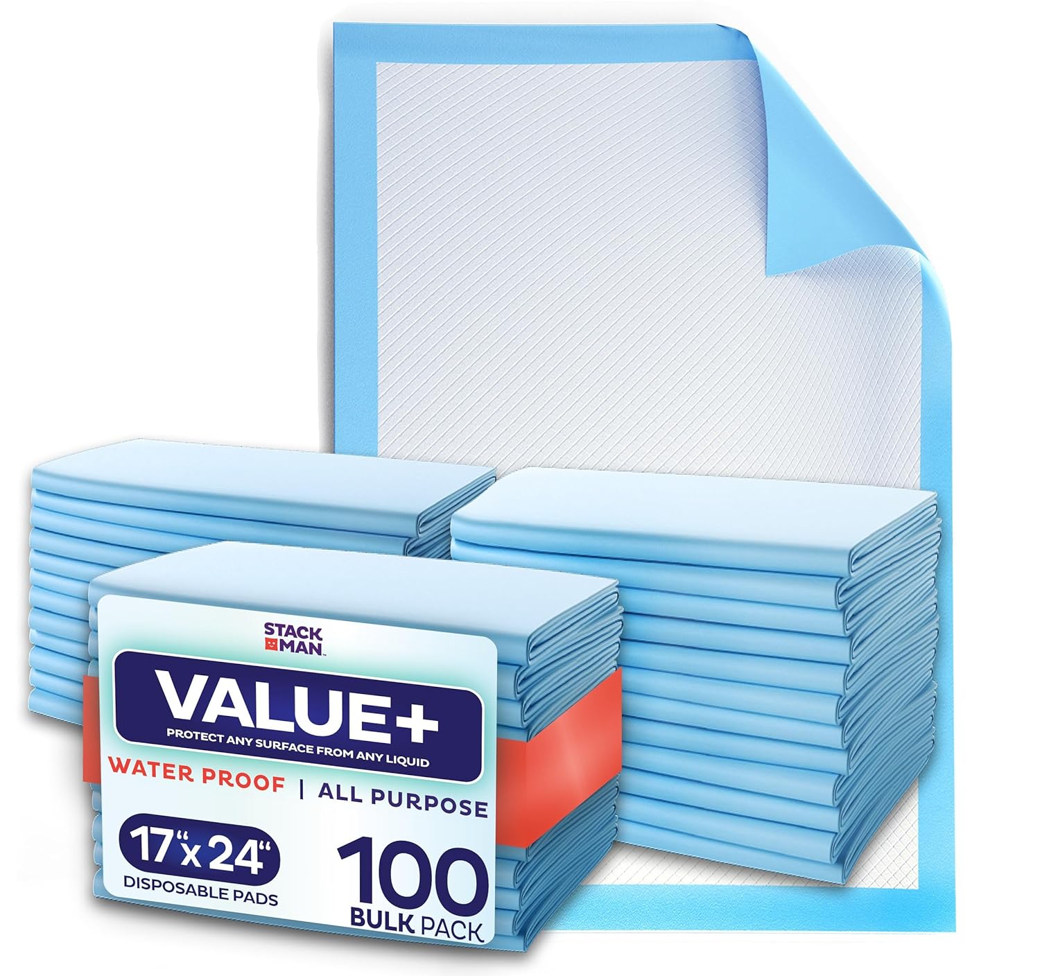 Chucks Pads Disposable [100-Pack] Underpads 17"x 24" Incontinence Chux Pads Absorbent Fluff Protective Bed Pads, Pee Pads for Babies, Kids, Adults & Elderly